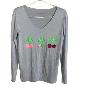 Made in Italy Knit Top Lavender Scoop Neck Novelty Glitter Cherries Fairy‎ S/M